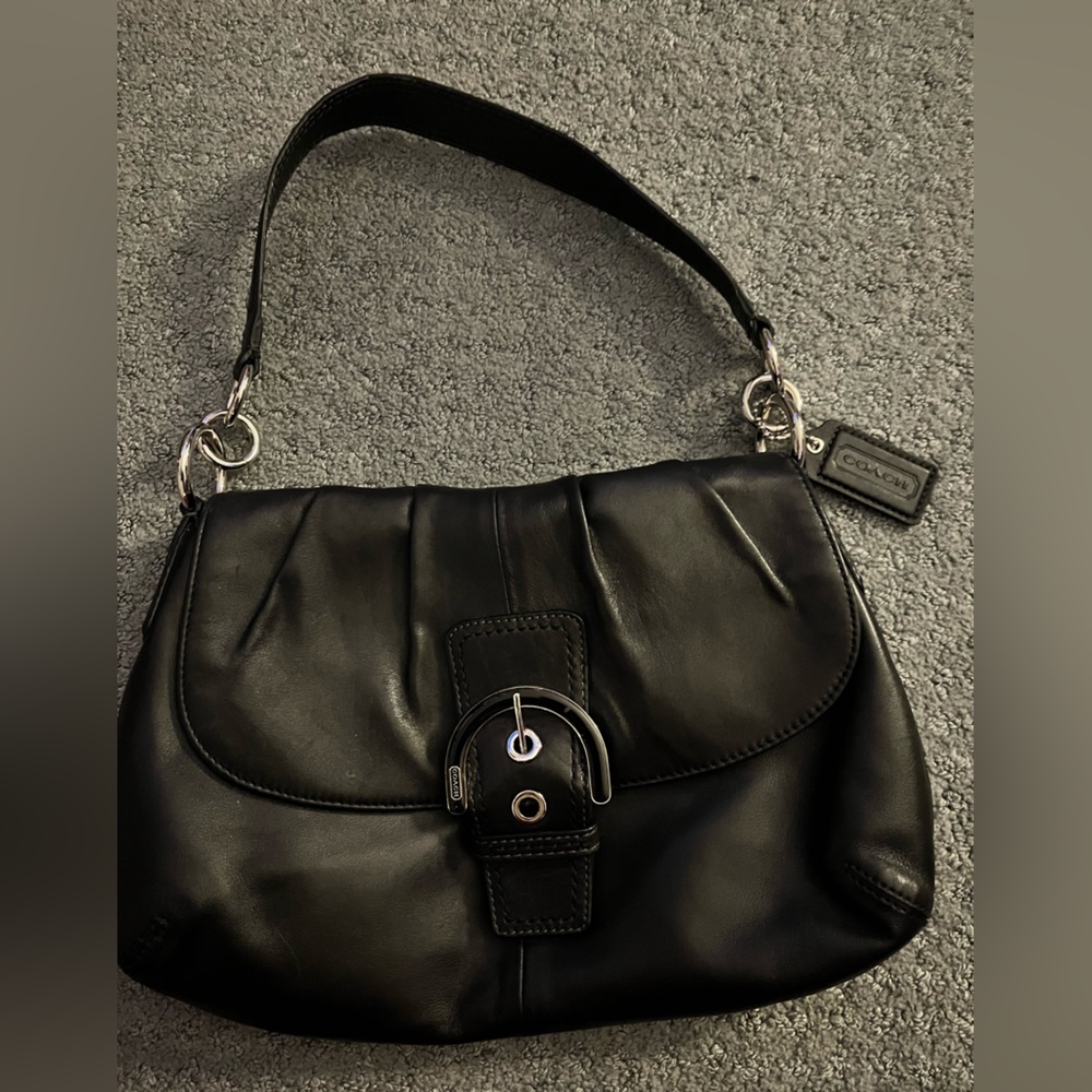 VINTAGE COACH SOHO FLAP PURE BLACK LEATHER PURSE